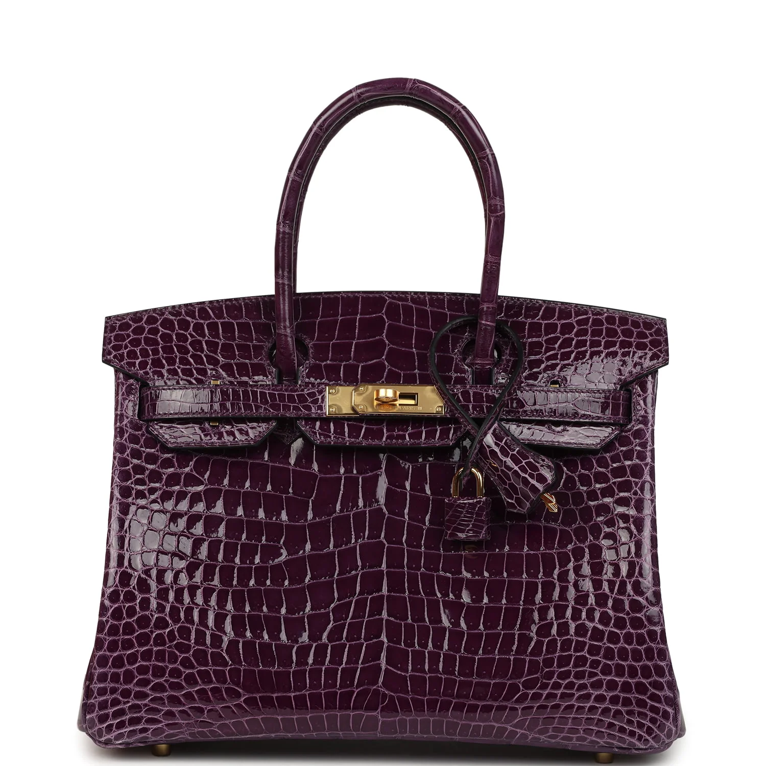 Hermès Birkin 30 Cassis Shiny Porosus Crocodile Gold